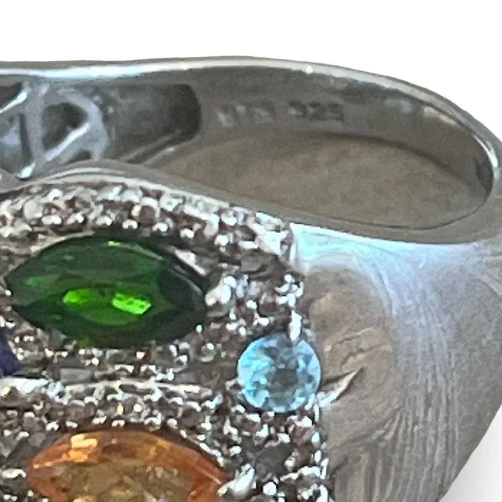Multi-Color Marquis Cut Gemstone Sterling Silver STS Cocktail Ring Size 8